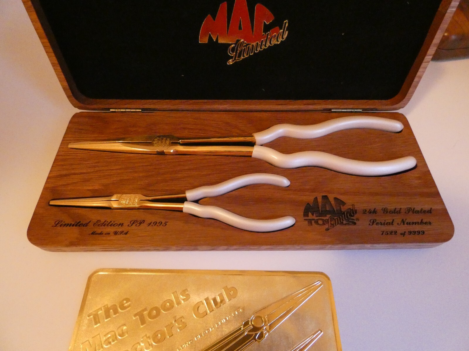 New Mac Tools 24k Gold Plated Long Reach Dual Set Pliers Limited Edition #1522
