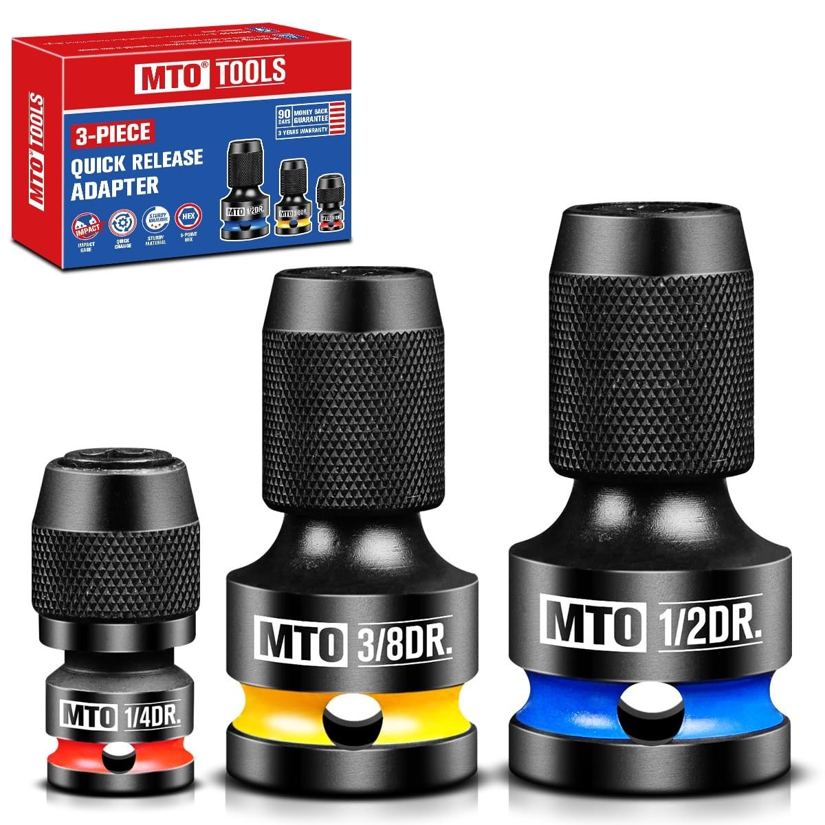 Square Drive to Hex Socket Adapter Set, 3PCS Quick Release Impact Bit Holder, 1/