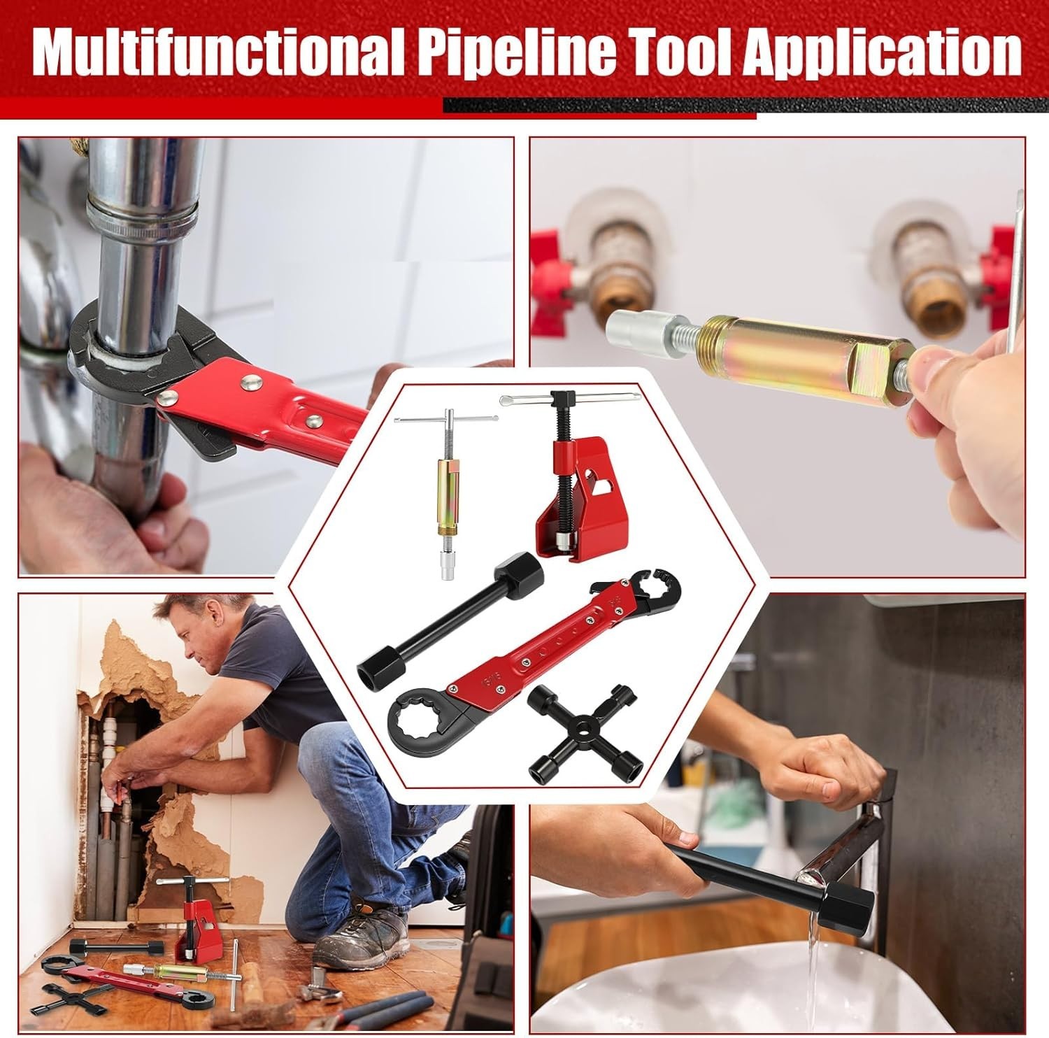 5 Pcs Angle Stop Wrench Kit Plumbing Tool, Compression Sleeve Puller for 1/2.