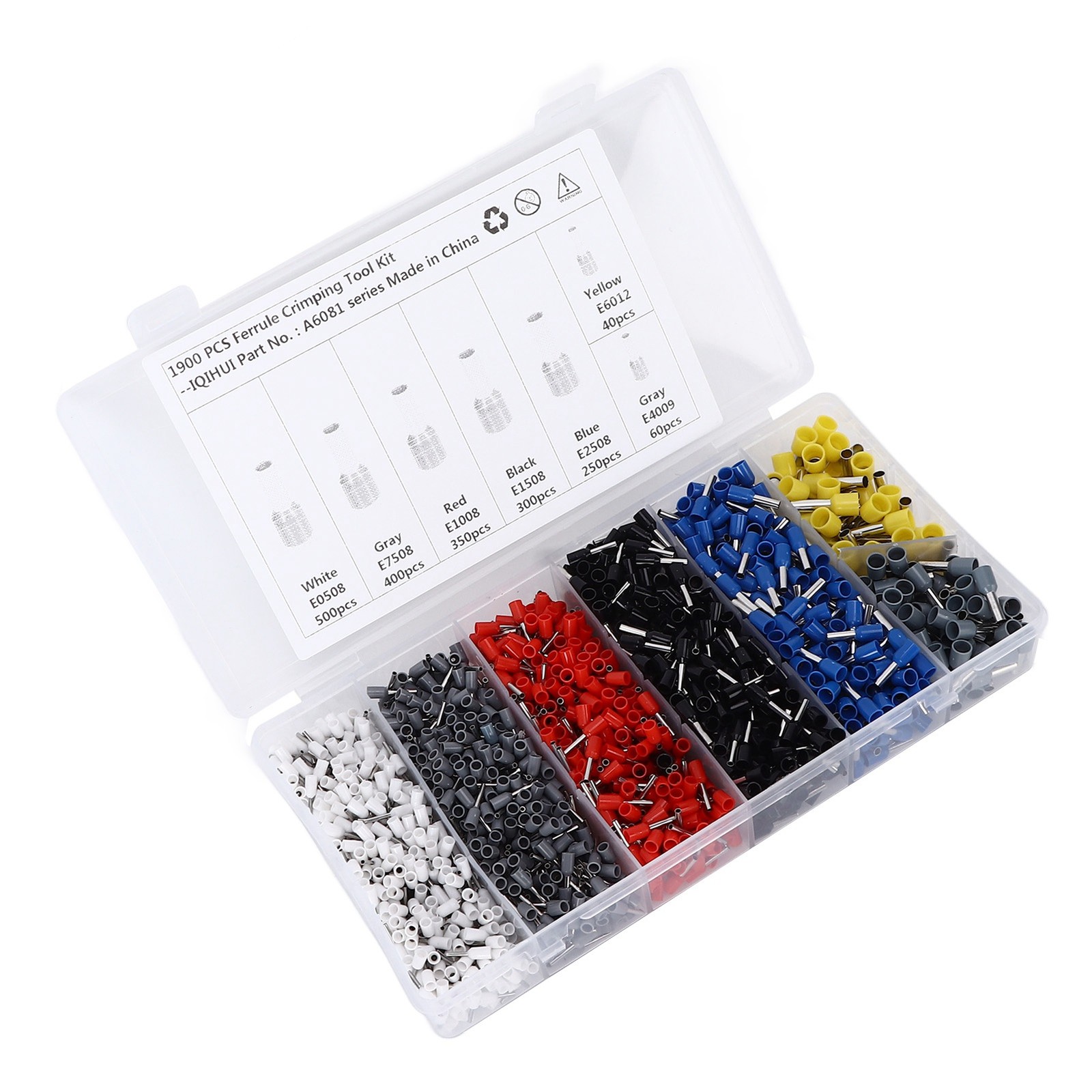 1900pcs Wire Ferrule Terminals Pin Type Copper Tin Plated 7 Sizes Insulated Cord