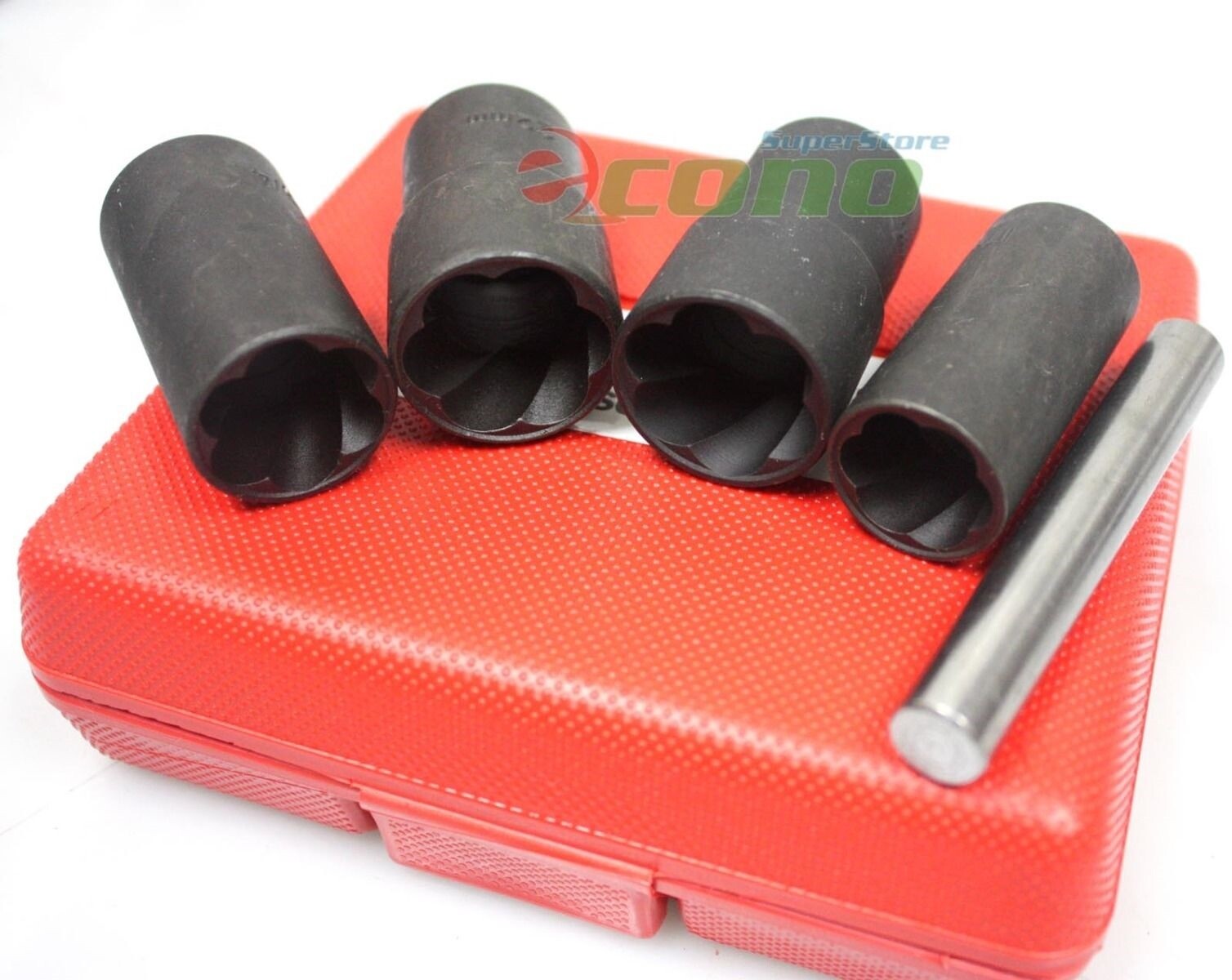 5pc Twist Socket Set 4 Damaged Worn Lug Nut and Lock Remover 17,19, 21mm, 22mm