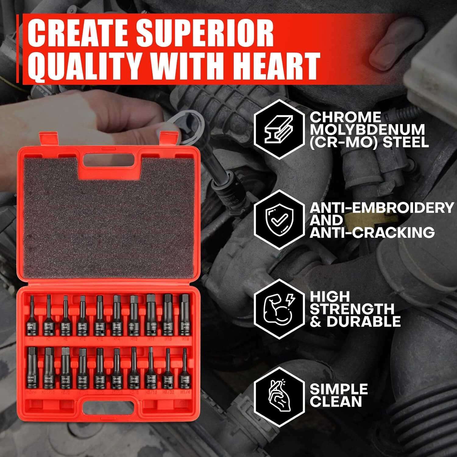 1/2″ Drive Master Impact Hex Bit Set SAE Metric Hex Head Driver Allen Bit Socket