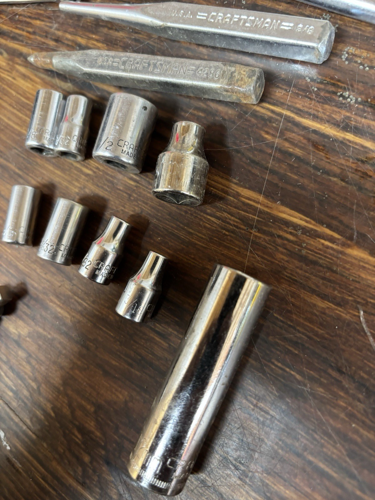 Lot Of 28 Craftsman assorted Wrenches, sockets and extras