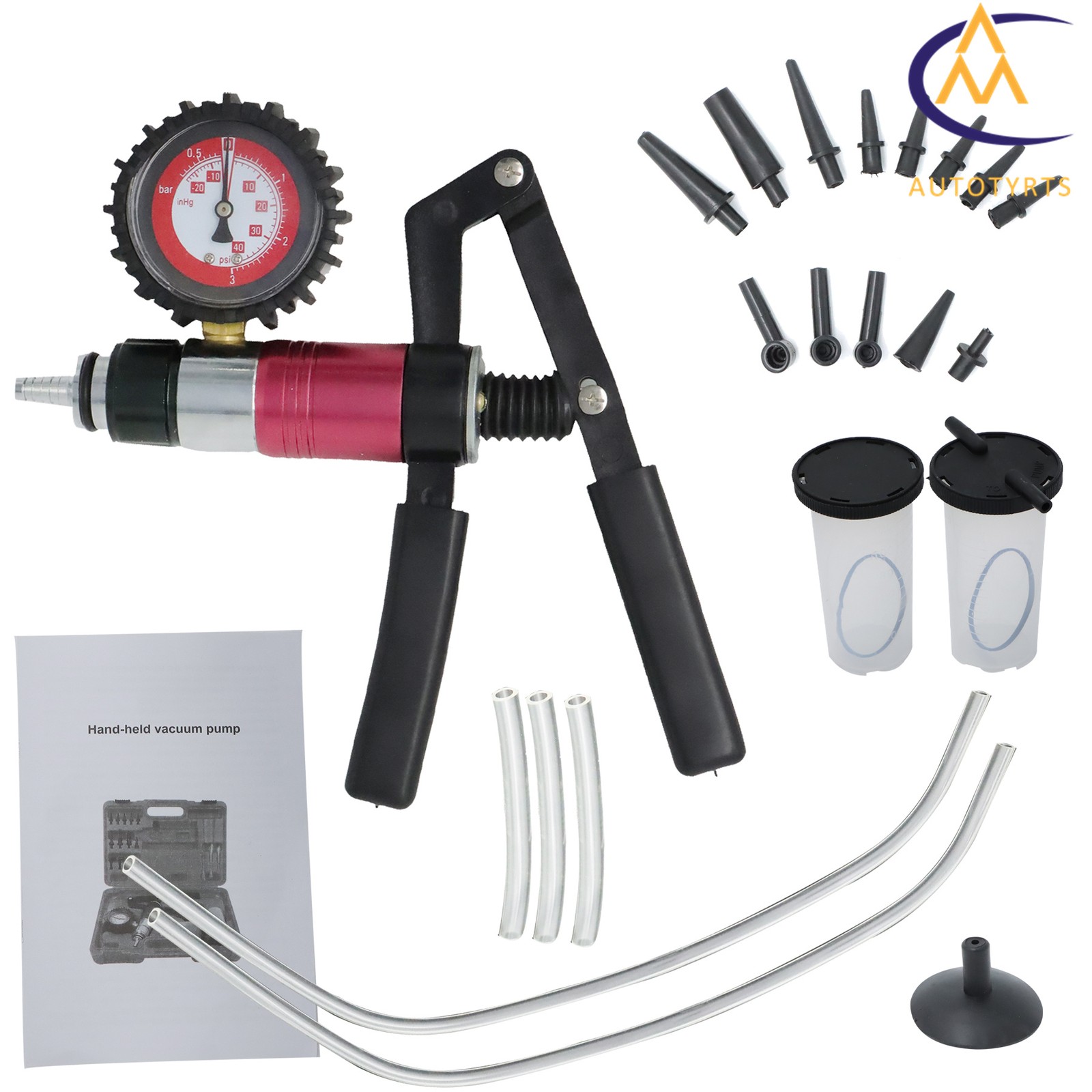 23Pcs Hand Held Vacuum Pressure Pump Tester Set Brake Fluid Bleeder Bleeding Kit