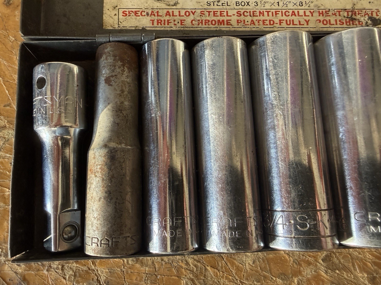 USA Made 1/2” Drive Deep Socket Lot Craftsman SK Dura-Craft Metal Case