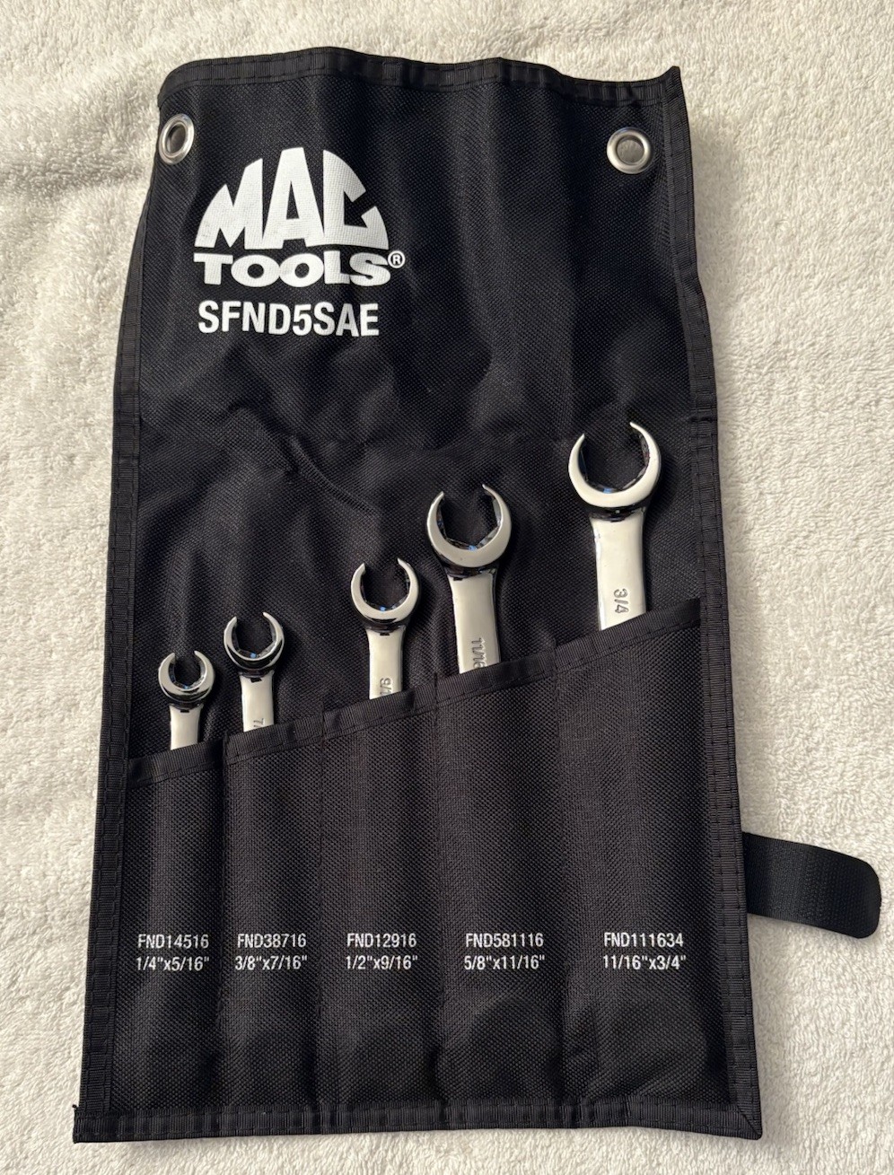 Mac Tools 5 Pc. SAE Flare Nut Wrench Set w/Canvas Storage Bag