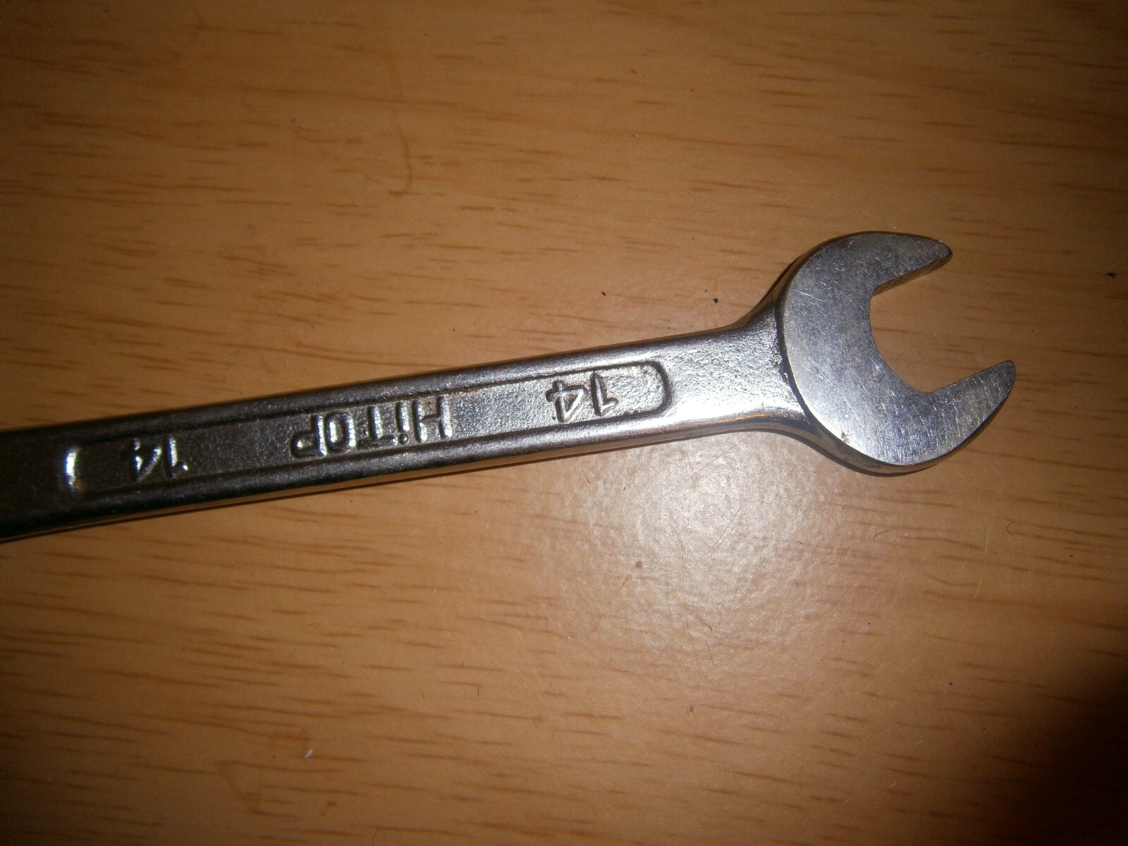 Vintage silver tone spanner. 14mm both ends (E6b)