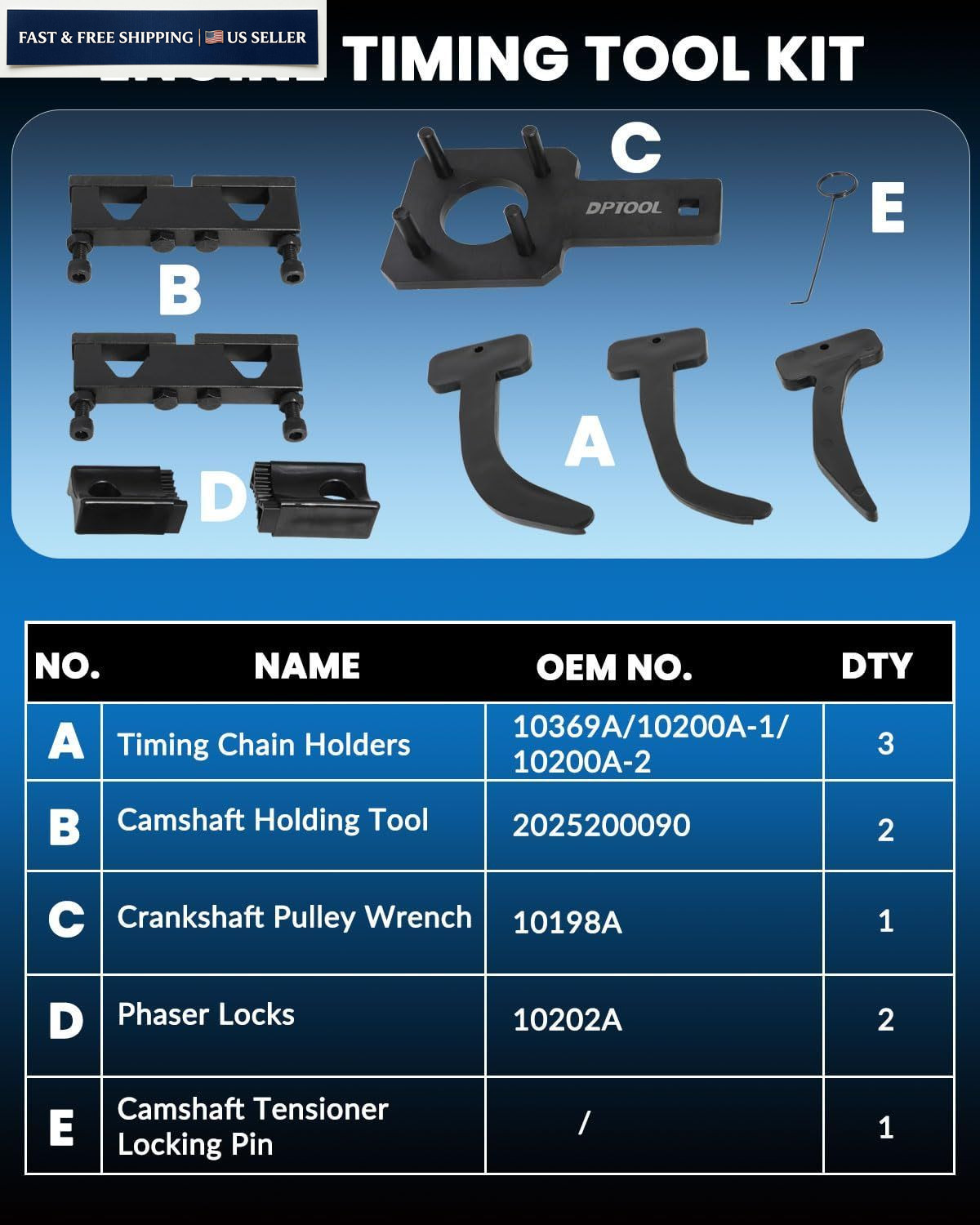 DPTOOL Camshaft Phaser Timing Chain Tool Kit Holding 9PC