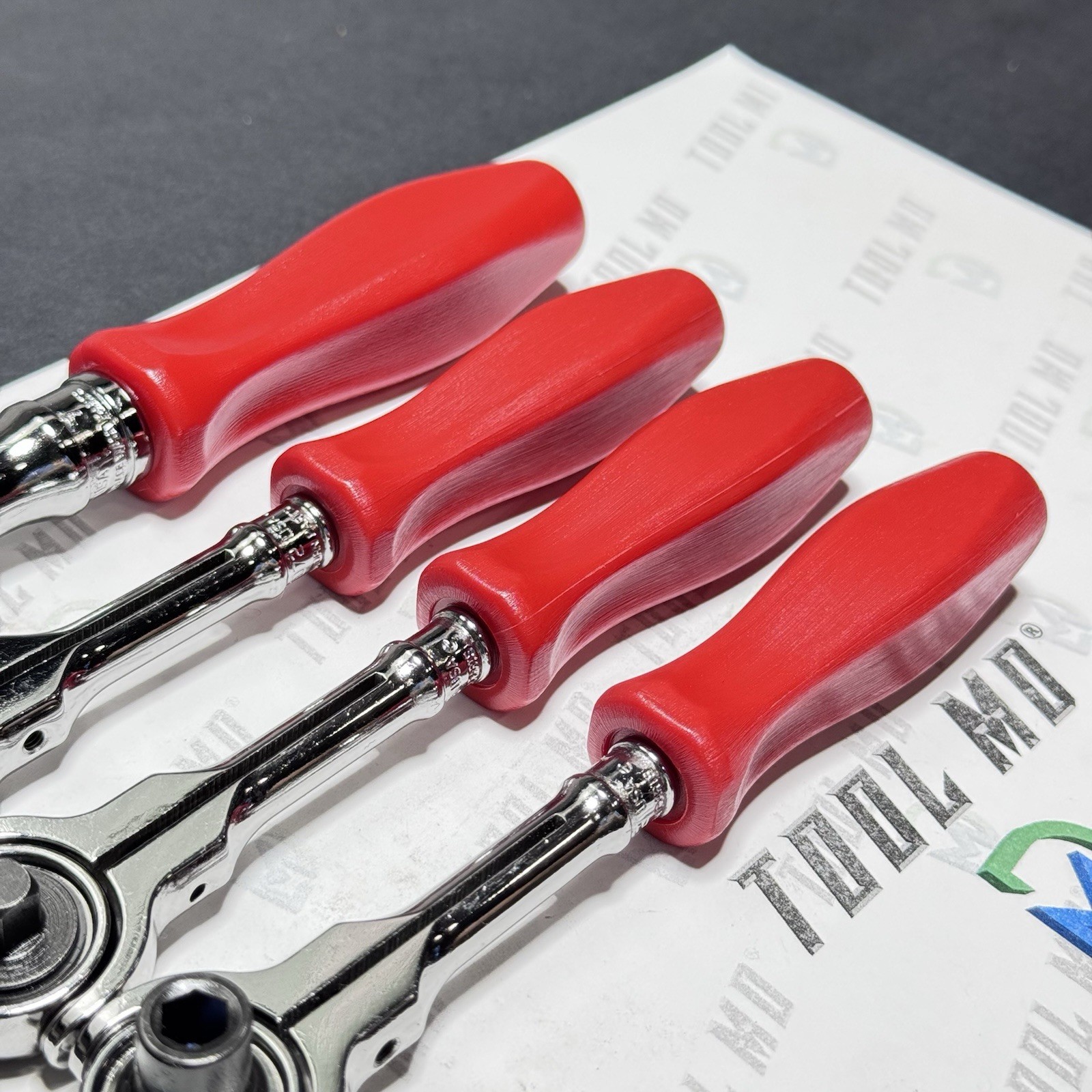 Snap-on Tools RARE RED 4pc Hard Handle Swivel Mixed Drive Ratchet Set FHCNFD72
