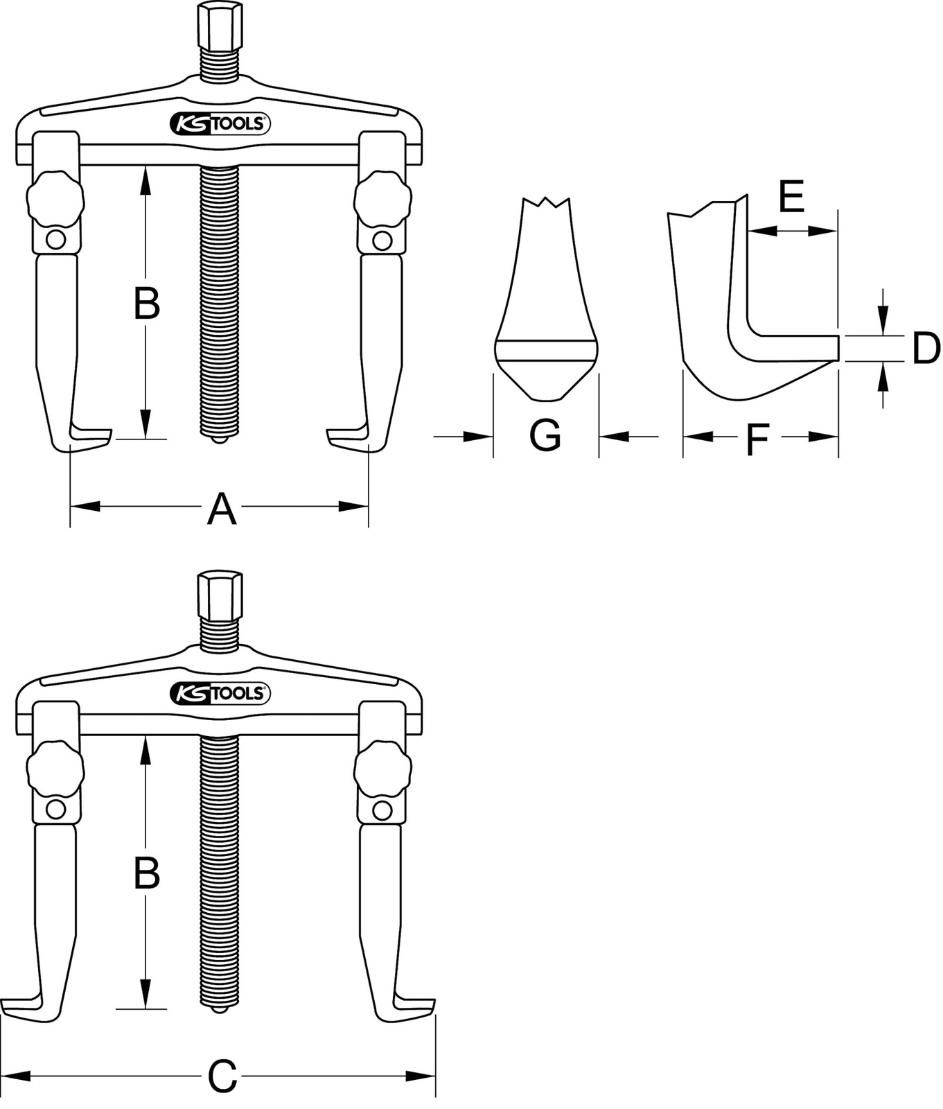 620.1703 quick release universal puller 2 arms, 50160mm grey