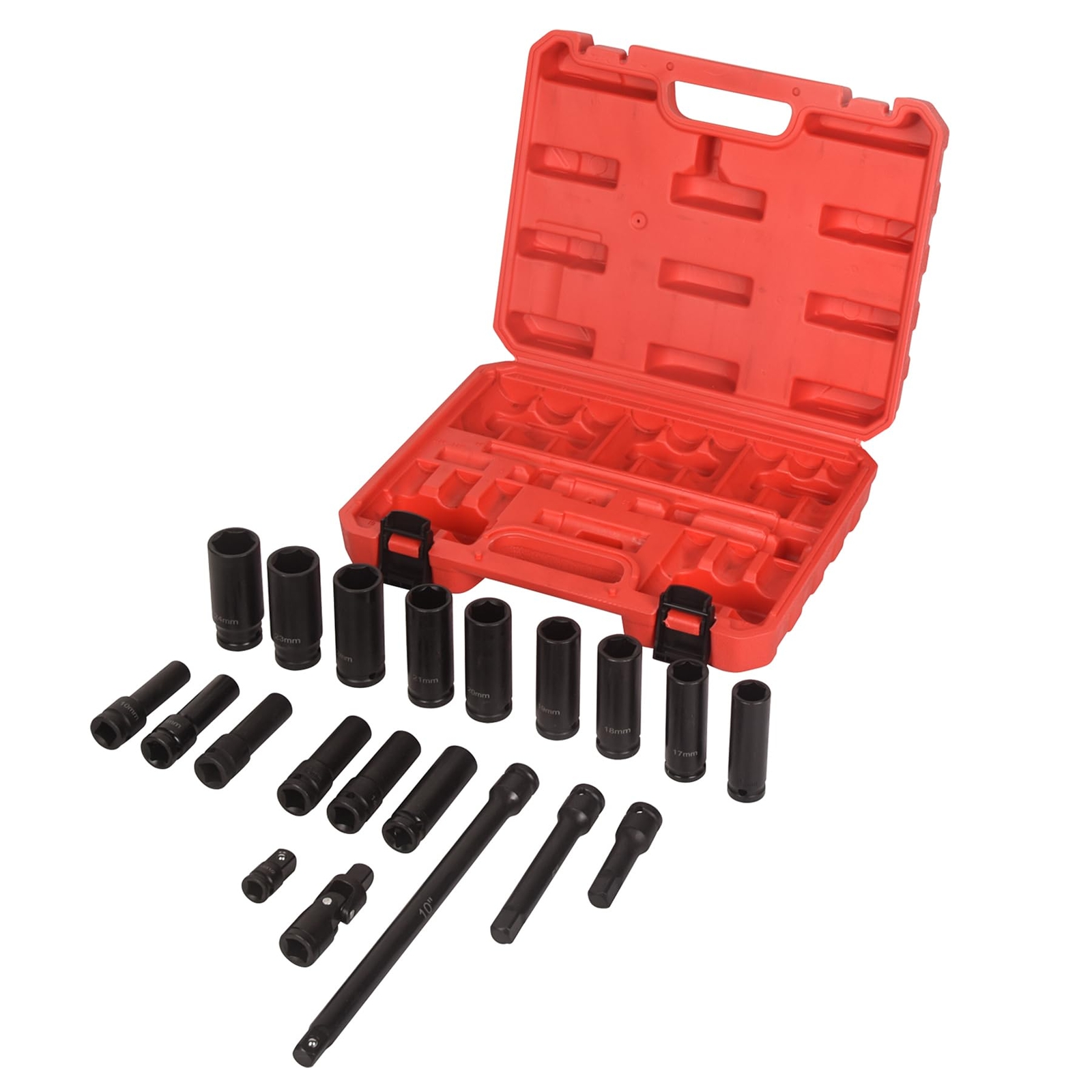 20Pcs 1/2″ Drive Deep Impact Socket Set Extension Bars Universal Joint Set