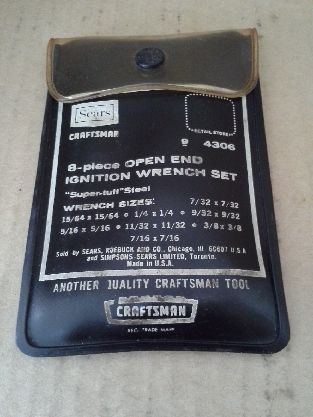 Sears Craftsman 9_4306 Sears Super-tuff 8 Piece Open End Ignition Wrench Set USA