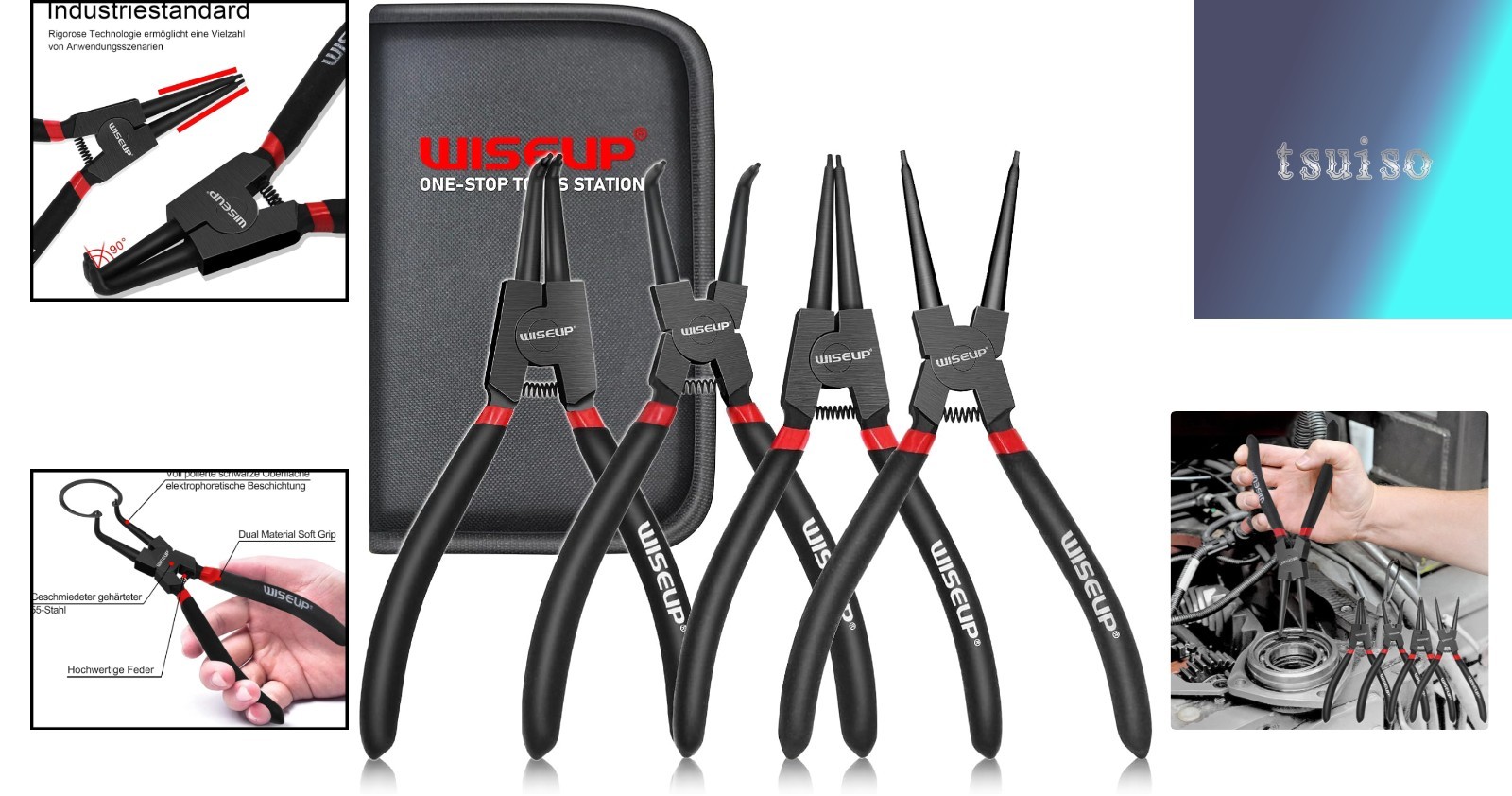 Heavy Duty 4-Piece Snap Ring Pliers Set – 7-Inch Ergonomic Design for Precision