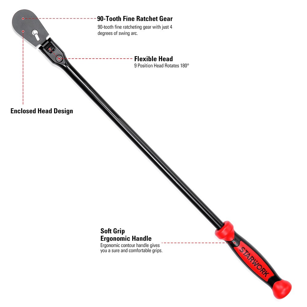 TRUE MECHANIC™ 1/2″ Dr. Dust-Proof Extra-Long Flex Ratchet, 27-3/8″ Length