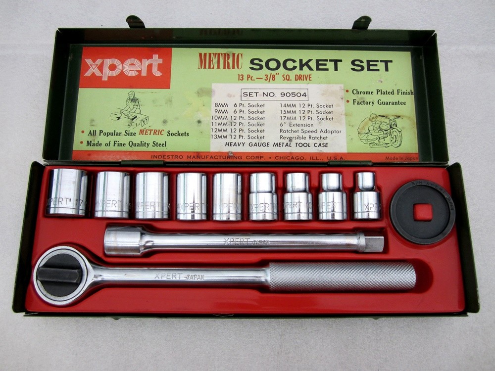 Vintage Indestro Xpert 3/8″ Drive 13pc Metric Socket Set 90504 Made in Japan