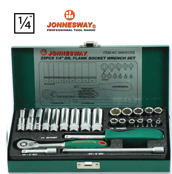Jonnesway S04H2125S 25 Pcs Professional Hand Socket Set 1/4″ Drive 4-13 mm