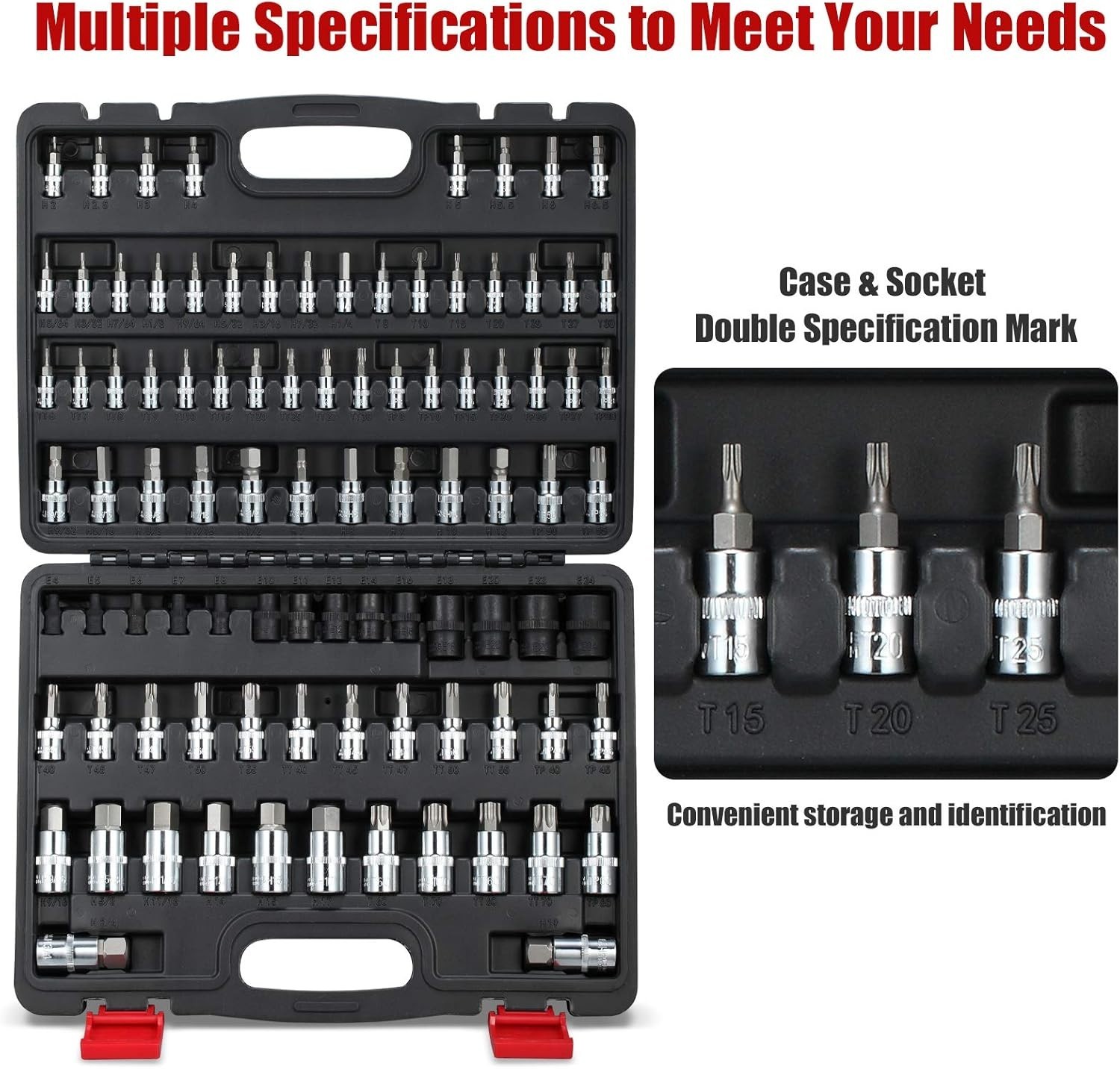 92-Piece Allen and Torx Bit Socket Set, 1/4″ 3/8″ and 1/2″ Drive Tamper Proof