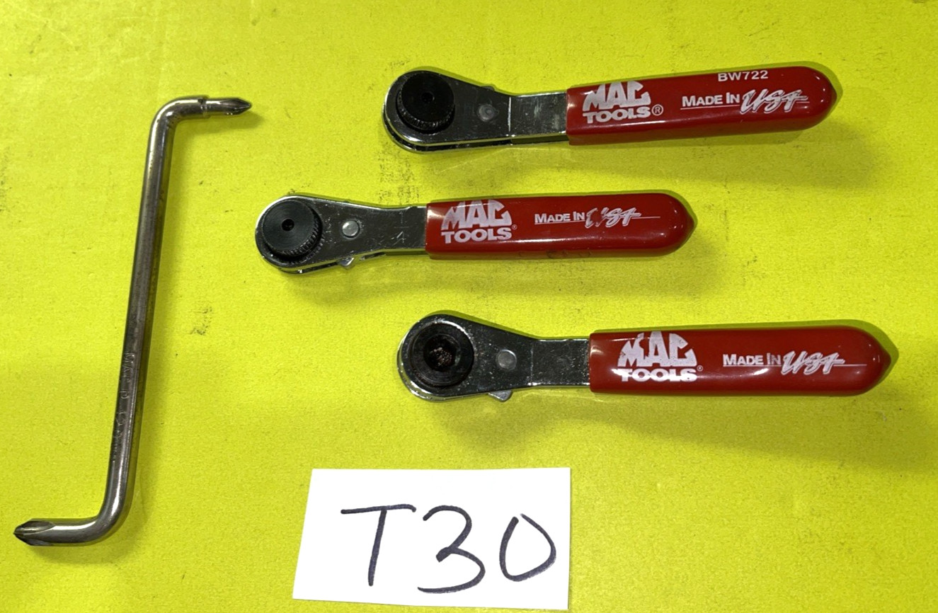 MAC TOOLS 3 PIECE 1/4 HEX BIT THUMB WHEEL RATCHETING WRENCH & OFFSET SCREWDRIVER
