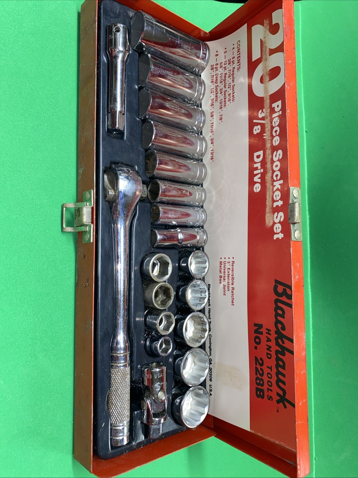 1953 Vintage 20PC Blackhawk 3/8 Drive SAE Socket Set W/Metal Case