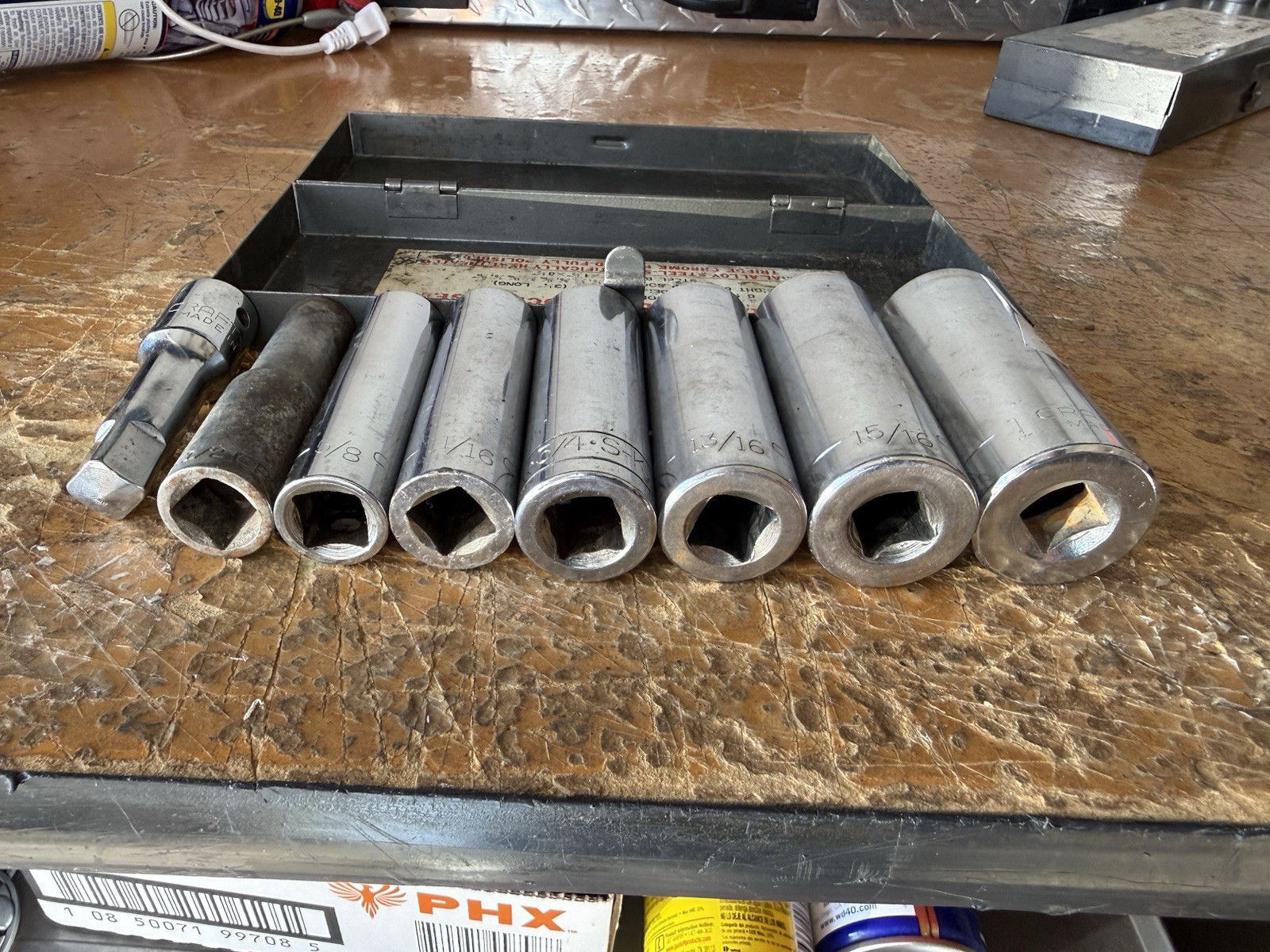USA Made 1/2” Drive Deep Socket Lot Craftsman SK Dura-Craft Metal Case