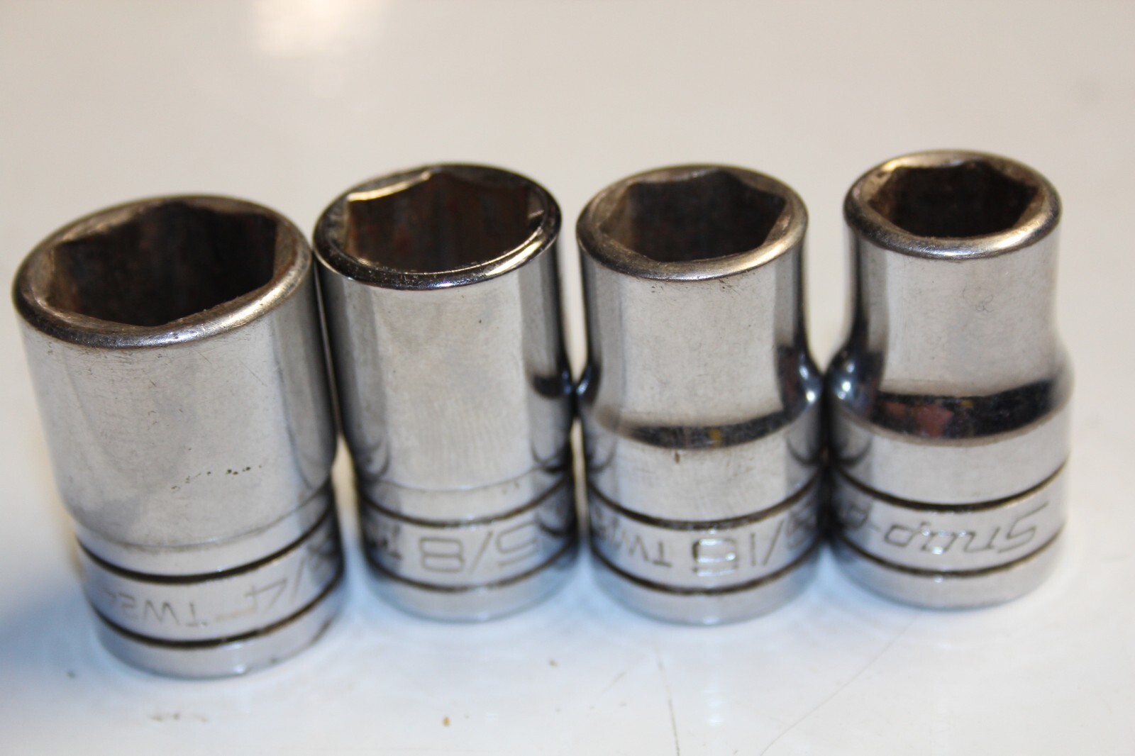 SNAP-ON TOOLS 1/2″ Drive 6-Point SAE Shallow Socket LOT 3/4″ 5/8″ 9/16″ 1/2″ 4pc