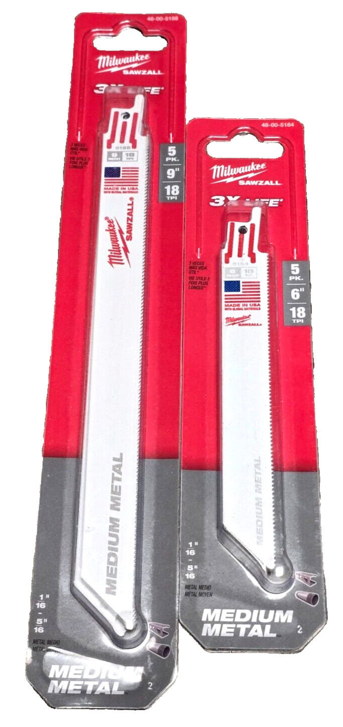 10pc Milwaukee 6″ & 9″ 18-TPI Bi-Metal Reciprocating Saw Blades USA #5184 ᑄ
