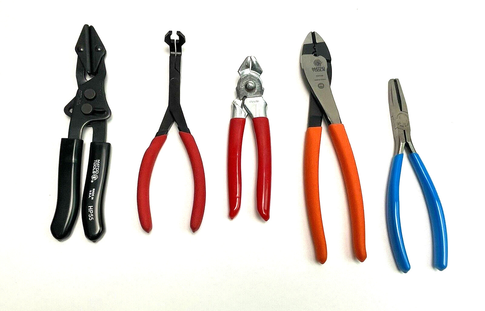 5pc Matco Tools Long Hose Pinch Off Push Pin Angled Hog Ring Pliers Cutter Crimp