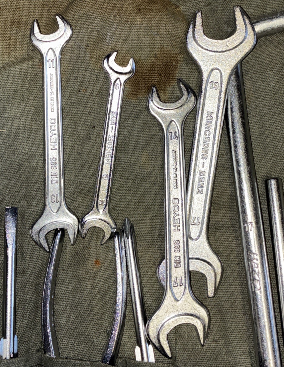 Vintage Mercedes Benz Tool Kit OEM Factory Wrenches In Green Bag Good Condition