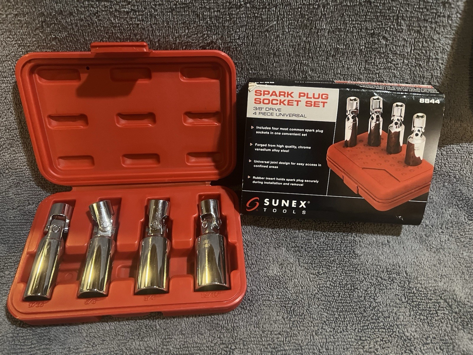 4 PC Universal Spark Plug Socket Set 3/8″ DR Sunex 8844 – 9/16″ 5/8″ 3/4″ 13/16″
