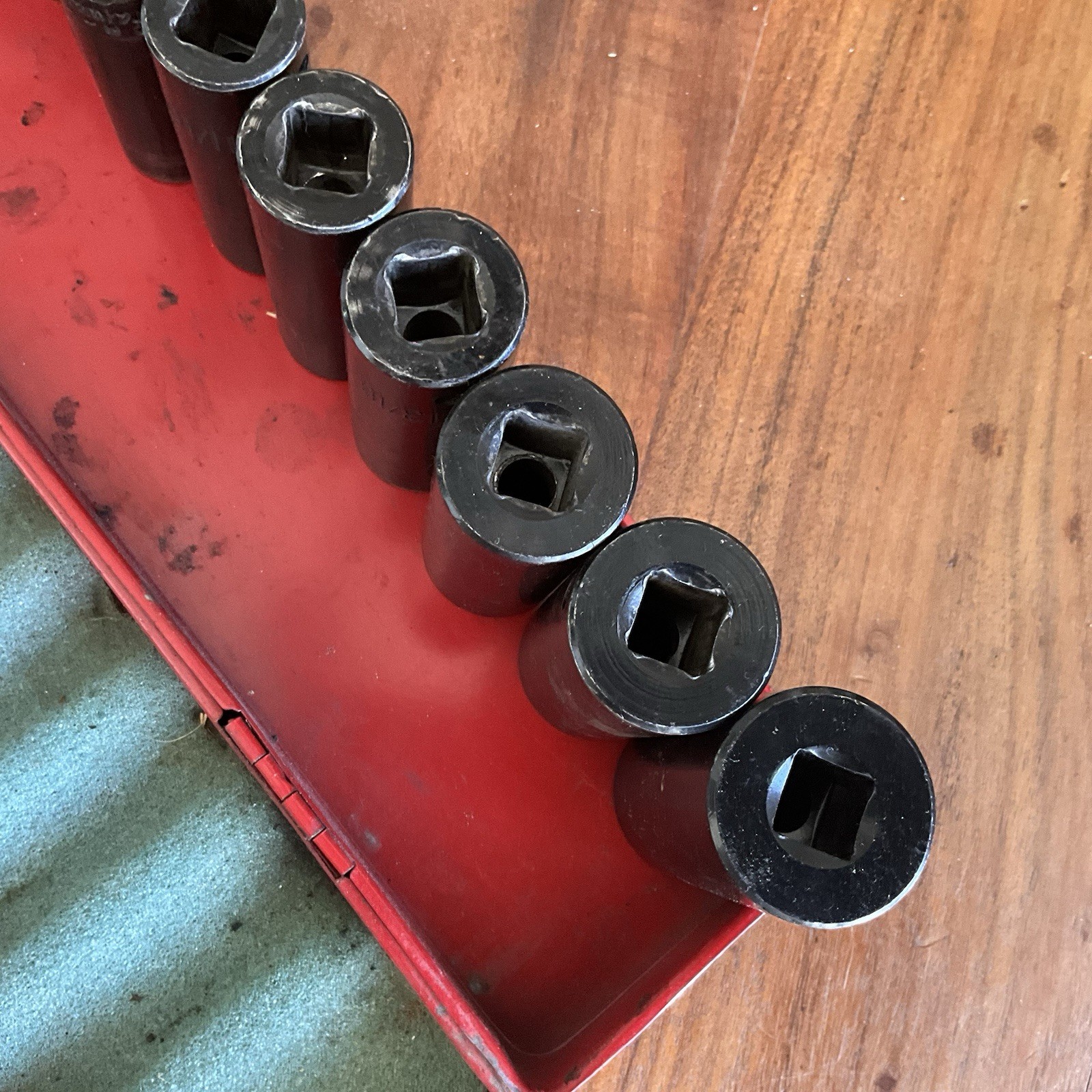 Vintage 11 Piece 1/2″ Square Drive Deep Impact Socket Set w Case 1″ to 3/8″