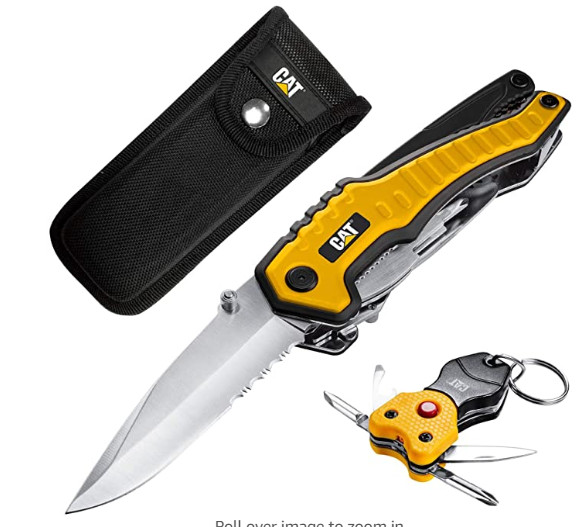 CAT XL 9in1 Multi-Tool Set, Carry Pouch, 5in1 Tools Mini Keychain with LED light