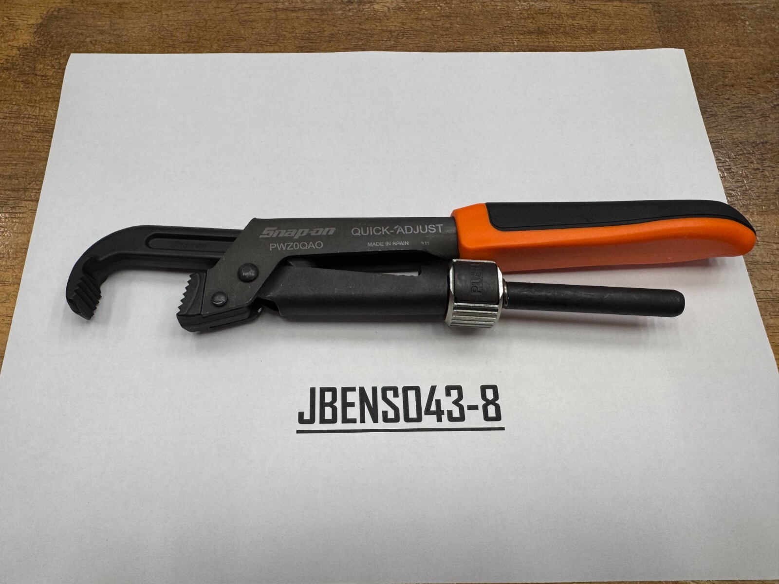 Snap-on Tools NEW ORANGE 8-5/8″ Soft Grip Quick Adjust Pliers Wrench PWZ0QAO