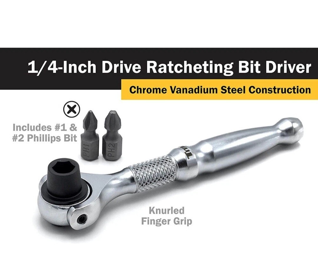 Titan 11318 1/4″ Drive Aluminum Swivel Head Micro Ratchet Bit Driver Silver