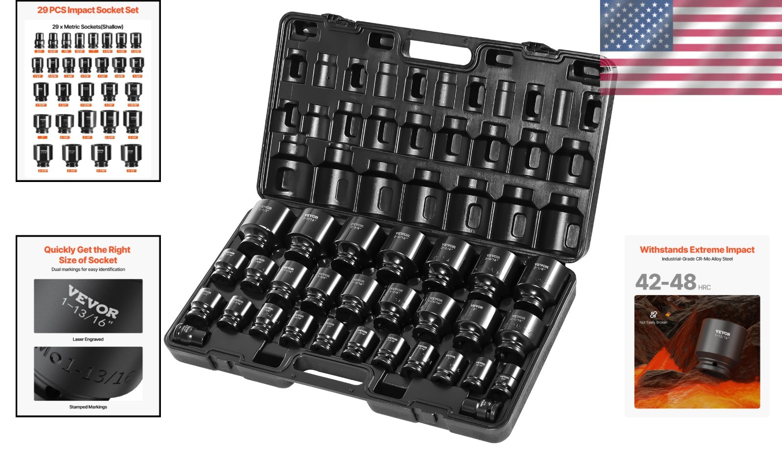 Durable 3/4″ Impact Socket Set w/ Storage Cage