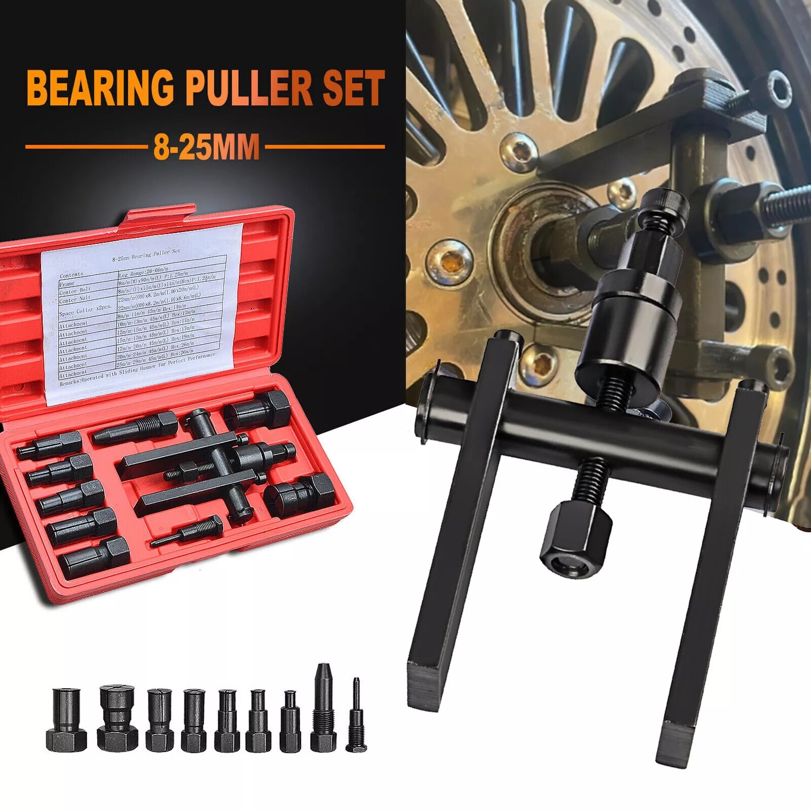 Motorcycle Bearing Puller Kit 8-25MM Motorcycle Inner Bearing Disassembly Tools