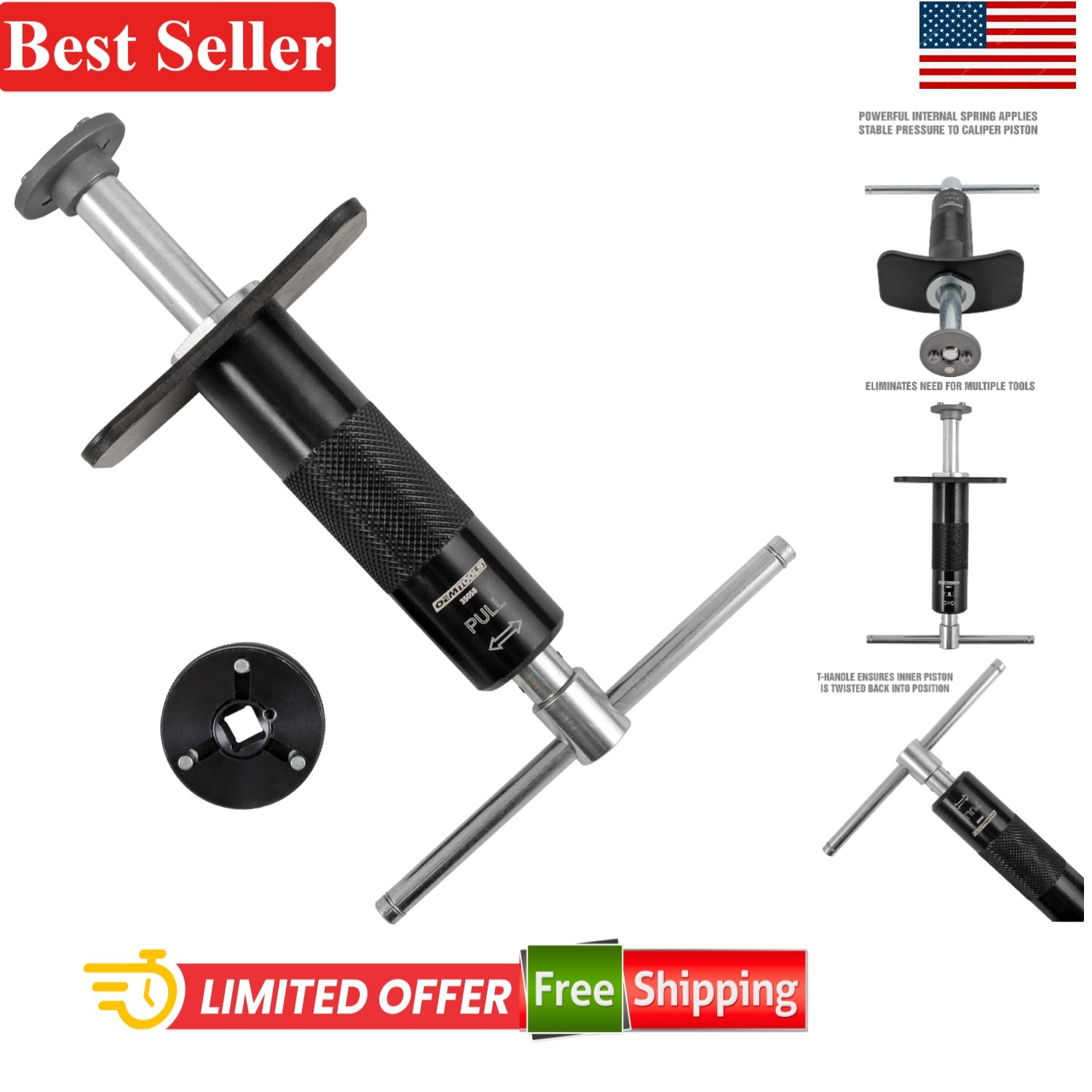 Brake Caliper Piston Rewind Tool Kit Compatible With Most Vehicles