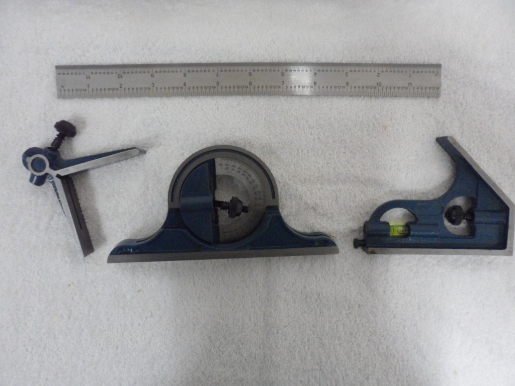 4 Piece Square Set Machinist Combination 12″ Rule Square, Center Protractor,Case
