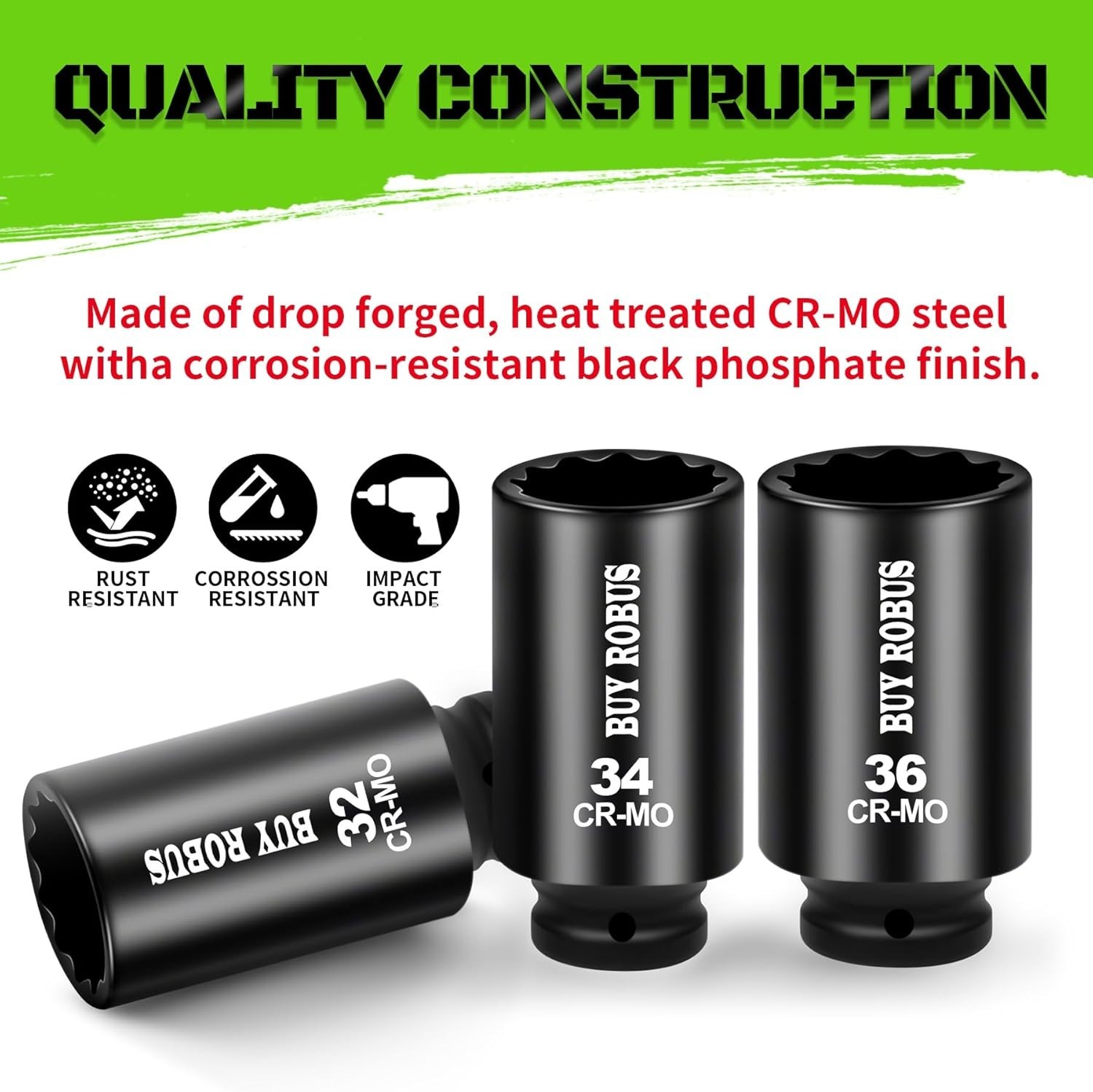 Axle Nut Impact Socket Set, 1/2″ Drive Deep 12 Point 8-Piece Metric 29mm, 30m…