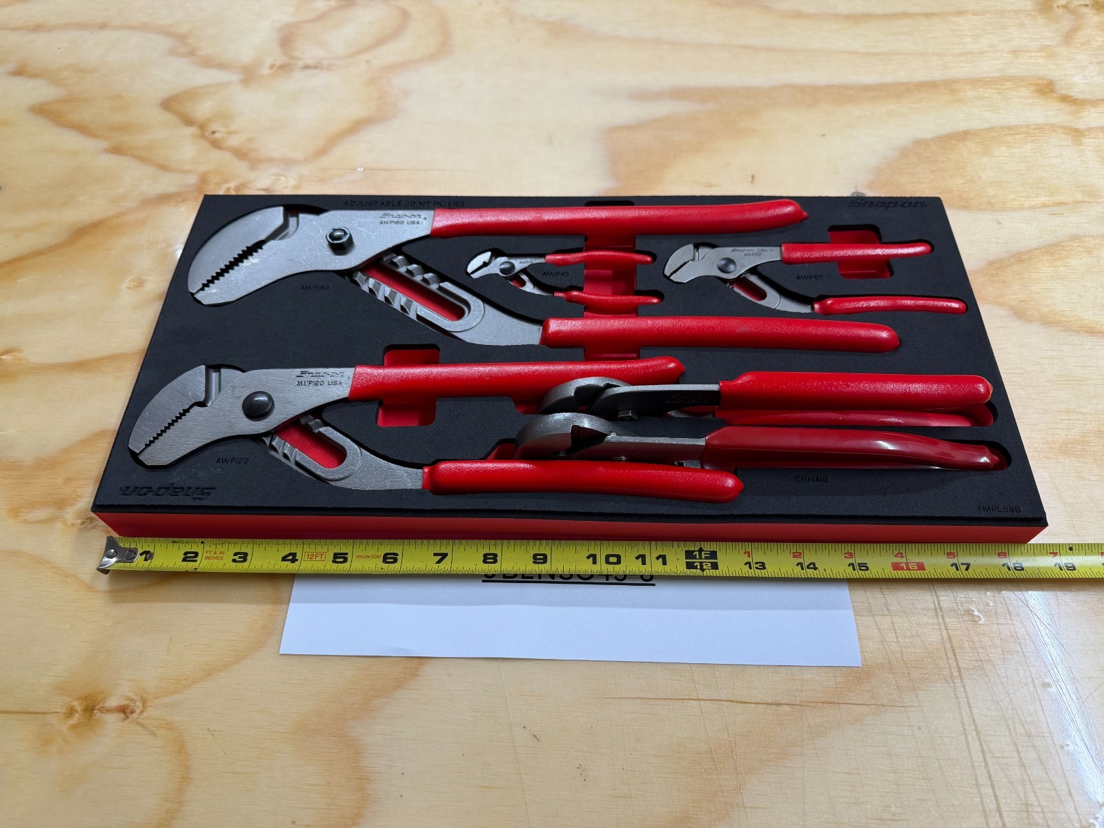 Snap-on Tools USA NEW RED 6pc Adjustable Joint Pliers Foam Set PLAJ600FR