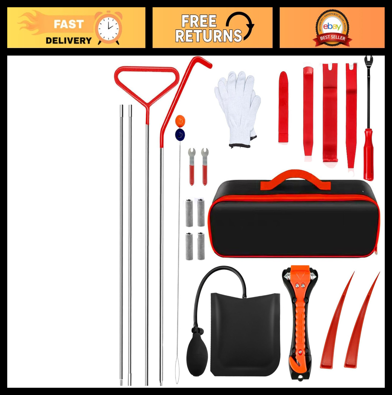 15 PCS Stainless Steel Wheel Pin Puller Tool Set, 31.5″ Pull Hook J-Hook, Durabl