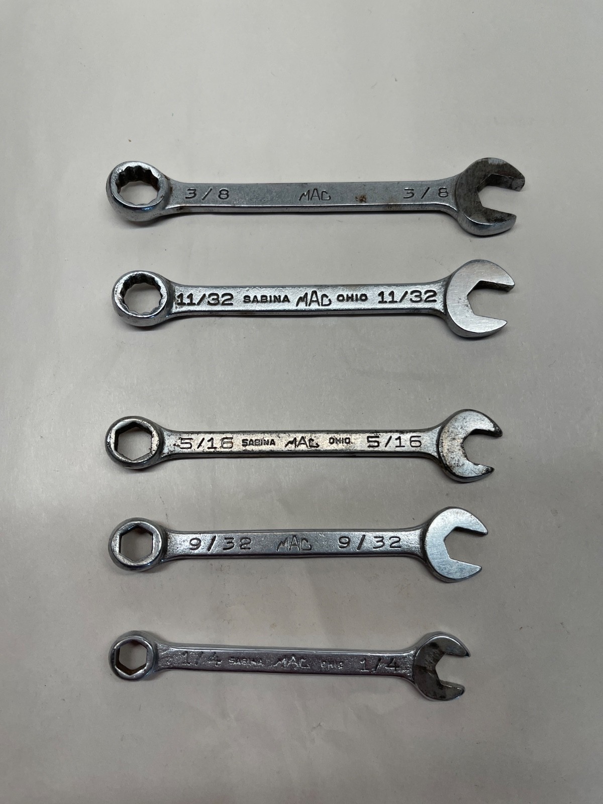 Lot of 5 Vintage MAC Tools Combination Wrenches USA: CH 8 9 10 & CW 11 12