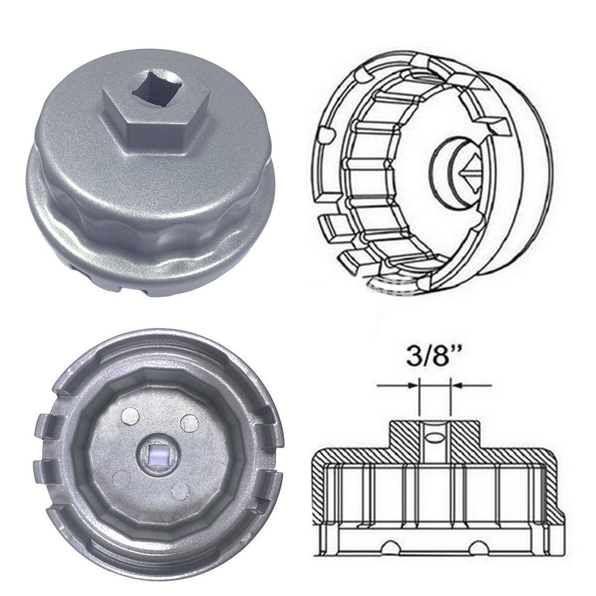 64mm Oil Filter Wrench Cap for Toyota Camry Highlander RAV4, Lexus 2.5L-5.7L