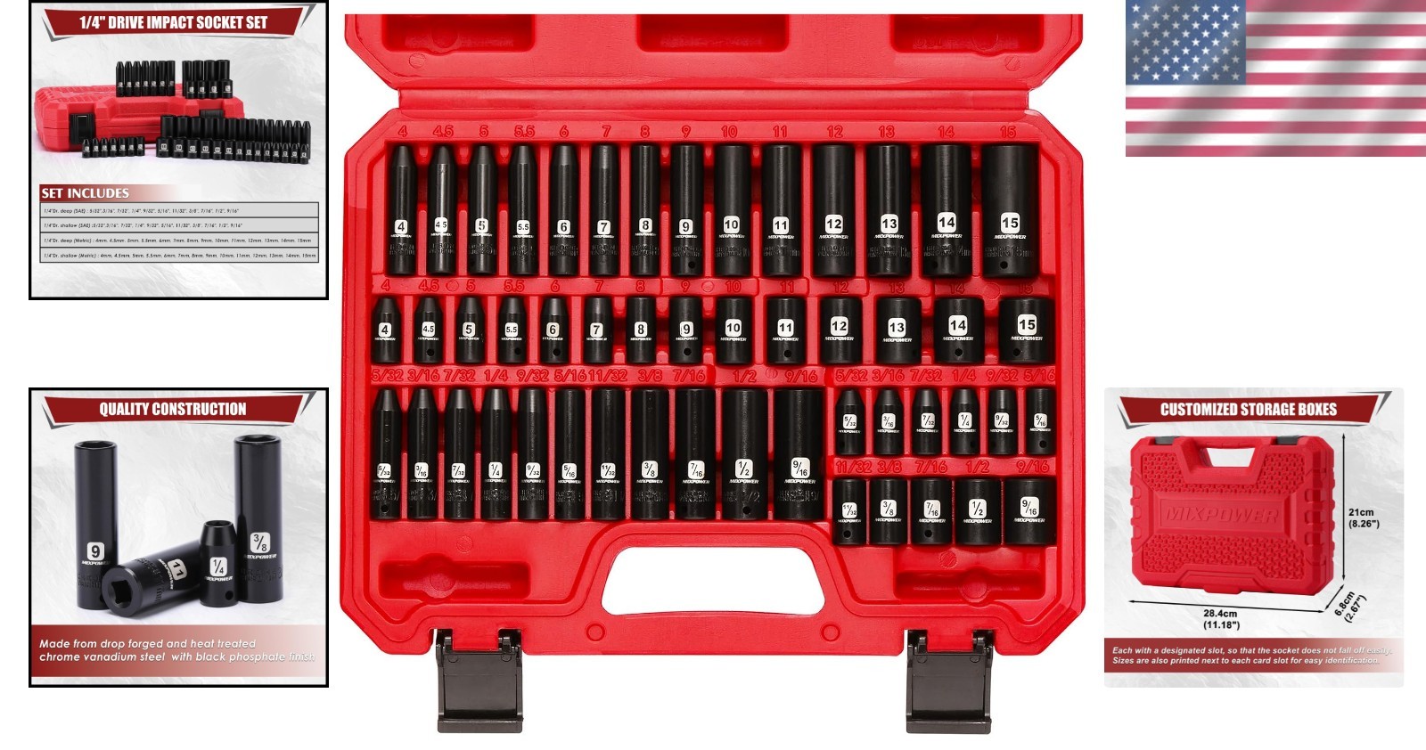Comprehensive 50-Piece Impact Socket Set with High-Torque 6-Point Drive Features