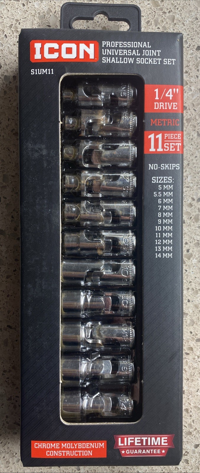 NEW S1UM11 1/4″ Drive Metric Universal Joint Shallow Socket Set 70298