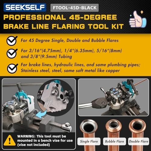 Brake Line Flaring Tool Kit for 45° Single Double Bubble Flares 3/16-3/8in