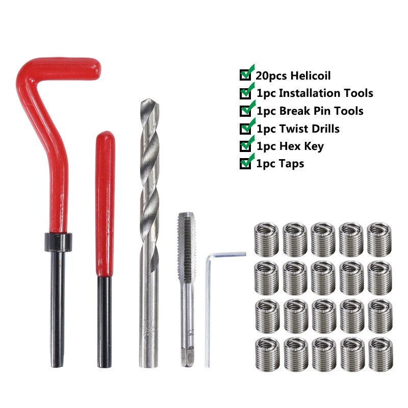 25PCS Thread Repair Kit Metric Insert M3 M6 M8 M12 M16 Rethreading Tool Kit