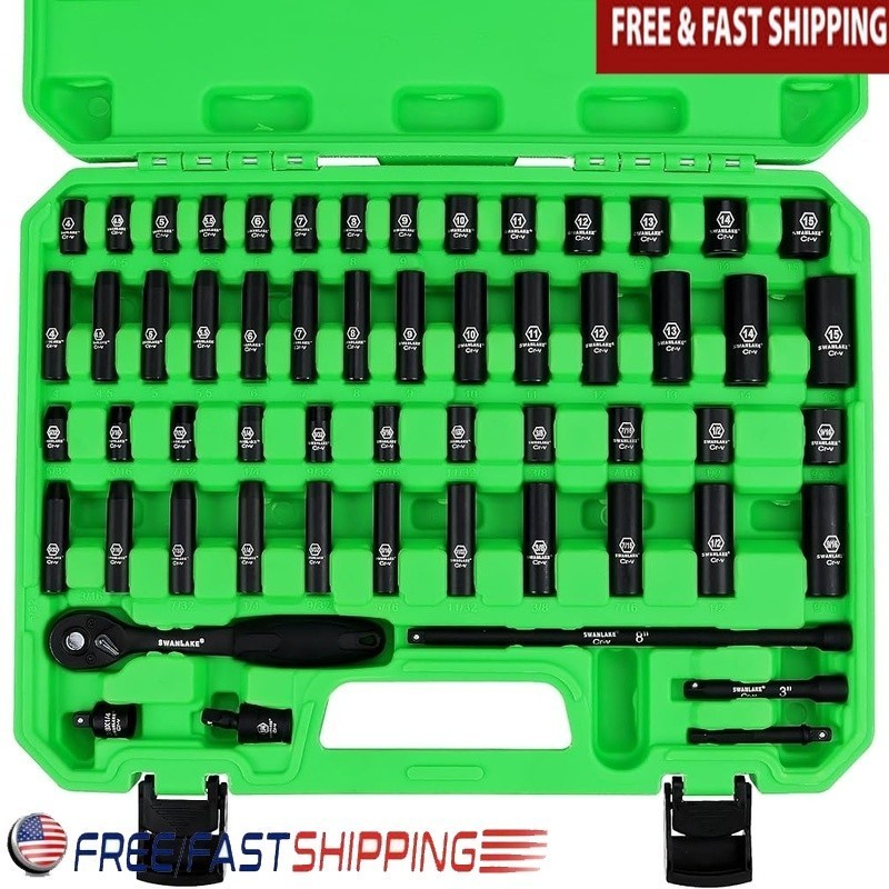 1/4″ Drive Impact Socket Set 56PC SAE 5/32 to 9/16 inch and Metric (4-15mm) Size