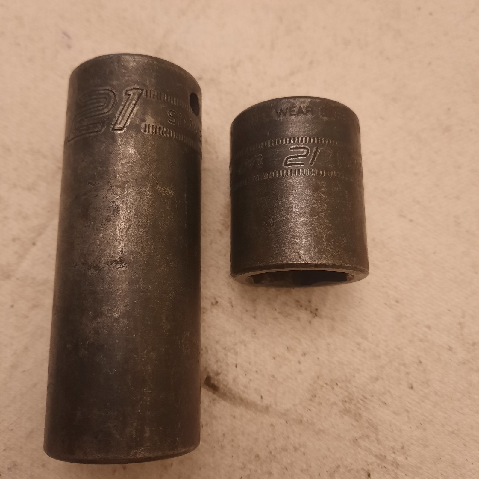 Snap-On 1/2 Drive Deep & Shallow 21mm Impact Sockets. USA. #SIMM210 & #IMM210.