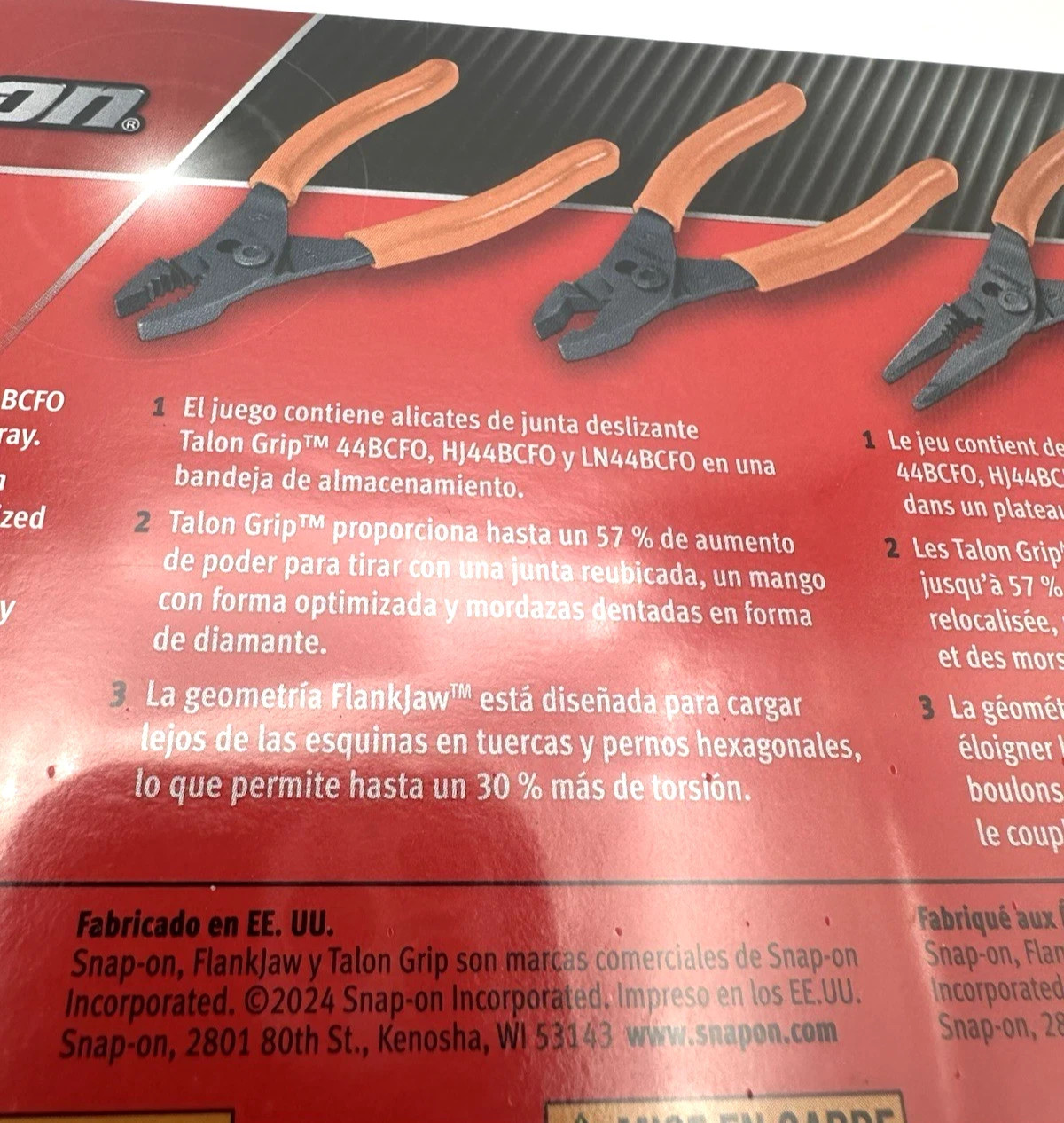 Snap-on Tools Orange 3pc Soft Grip Mini Slip Joint Pliers Set PL344BCF USA NEW