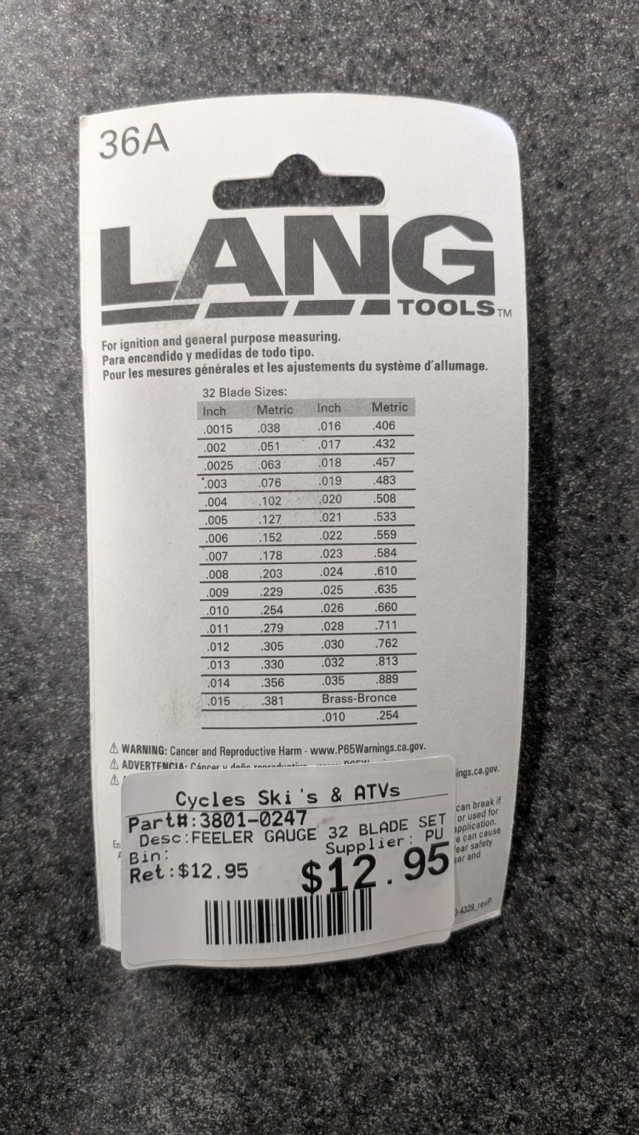 Lang Tools 36A 32 Blade Feeler Gauge Set 3801-0247 Ignition Valve USA